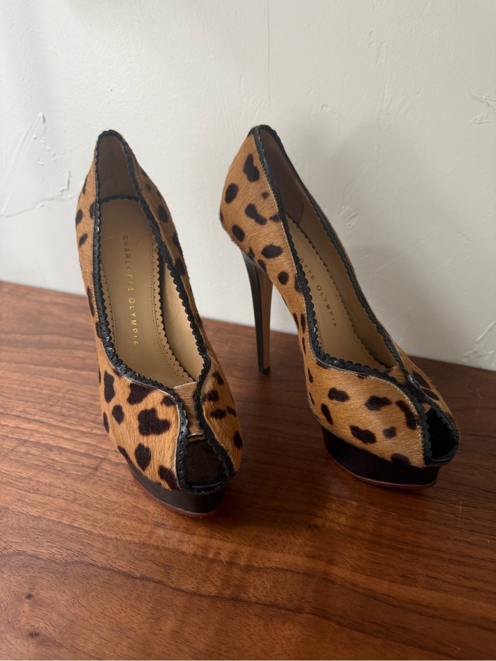 Charlotte Olympia Leopard Print Platform Pump in Brown and Black - Picture 3 of 6